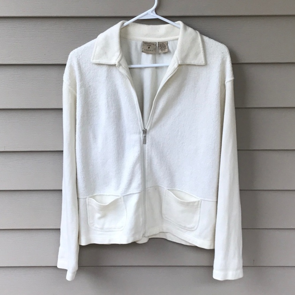 Ivory zip up light weight part fleece jacket